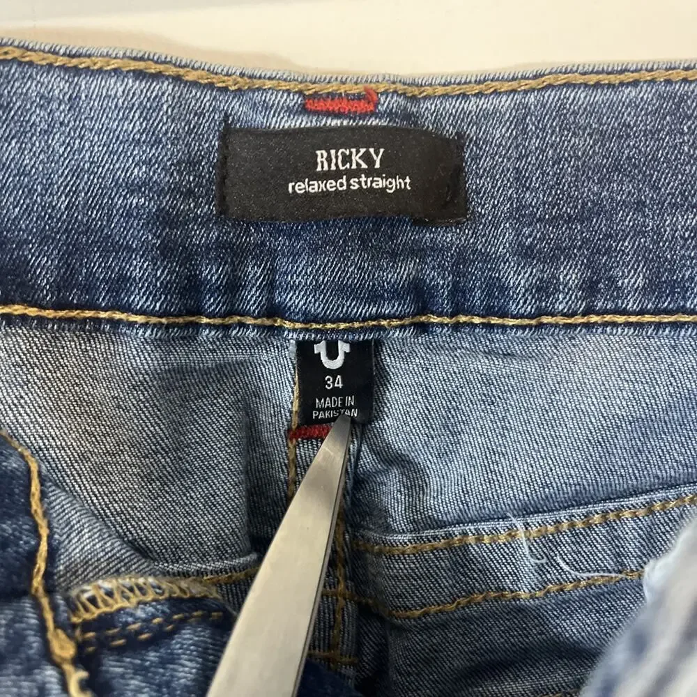 True Religion Ricky Jeans Mens 34 Medium Wash Relaxed‎ Straight Denim
